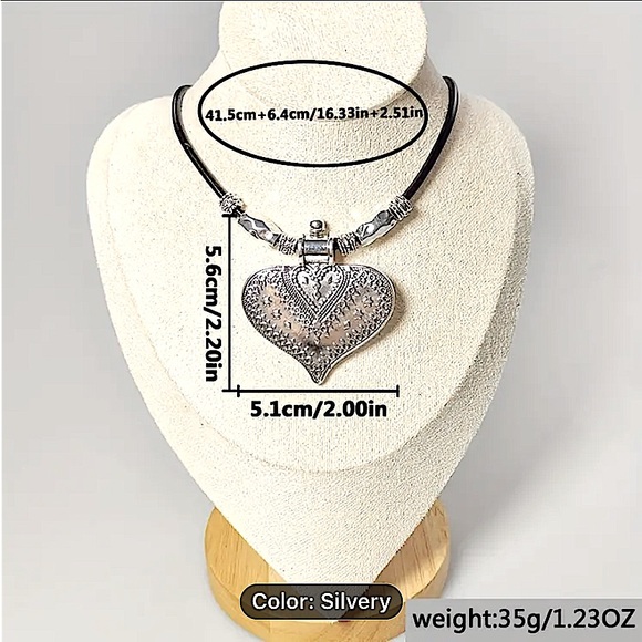 Boho Silver Statement Heart Necklace - Picture 5 of 5